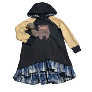 Unique girls 8-10Y longline hoodie with plaid trim